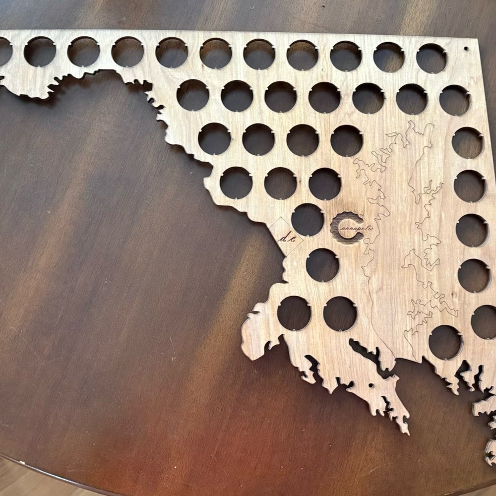 Wooden Maryland Beer Cap Map
